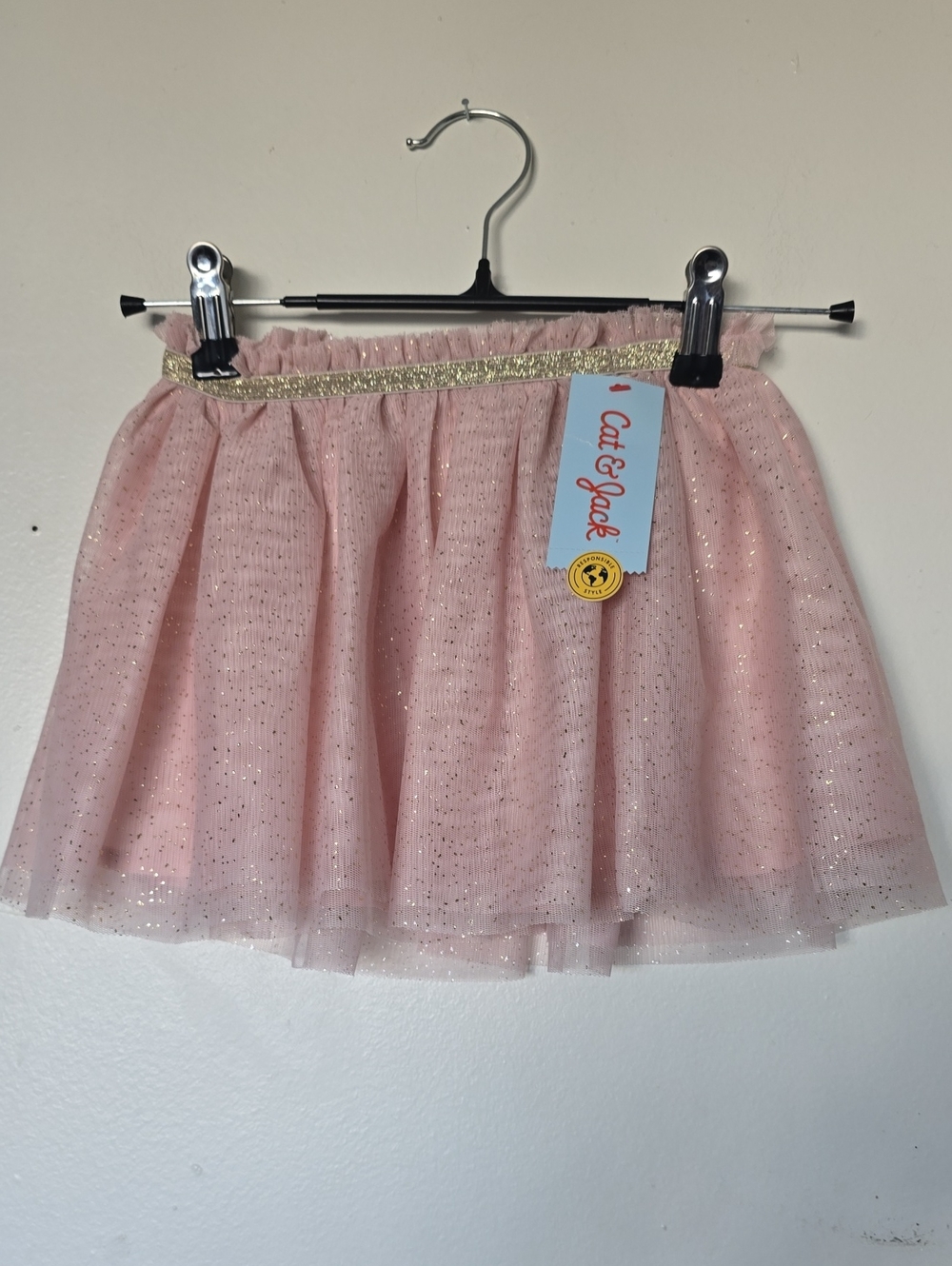Cat & Jack Pink Glitter Tulle Skirt with Gold Waistband